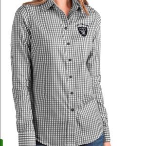 Antiqua Raiders NFL Gingham Shirt Button Down Gray NEW